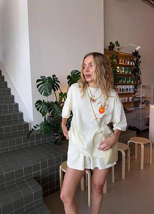 Летний костюм оверсайз футболка с принтом aperol spritz и свободные шорты