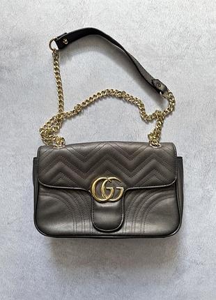 Gucci marmont mini сумка сіра металік gg на ланцюжку