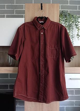 Zara мужская рубашка с коротким рукавом тенниска коричневая