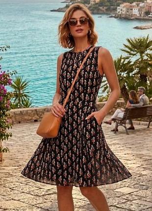 Очаровательное женское легкое вискозное платье платье от h&amp;m s(38) р-р с принтом пеликанов юбка солнце