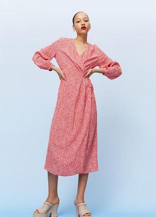 Сукня довга жіноча h&m червона з білим на запах, р-р l-xl