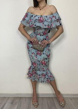Распродажа платье prettylittlething миди с оборками в цветочный принт