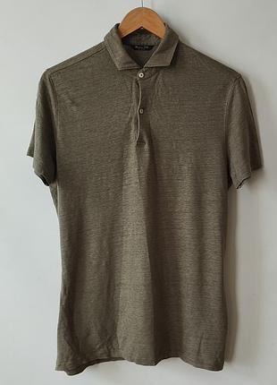 Мужская льняная футболка поло massimo dutti (100% лен) — размер m