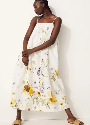 Лляна сукня, сарафан h&m з польовими квітами 🌼 розмір m