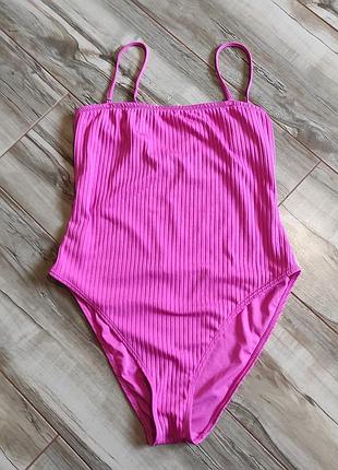 Яскравий суцільний купальник primark в рубчик, розмір eur 44 / xl (uk 16)