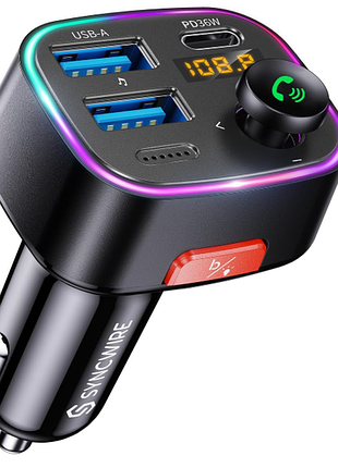 Автомобильный bluetooth fm-передатчик syncwire 5.3, максимальная мощность 48 вт, двойной usb bluetooth-адаптер, беспроводной радиоприемник, громкая св