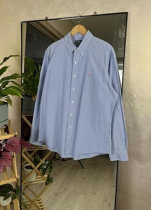 Блакитна сорочка polo ralph lauren custom fit мікроклітинка