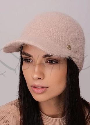 Шапка женская ангоровая с козырьком без подкладки зимняя теплая leks венера бежевый меланж