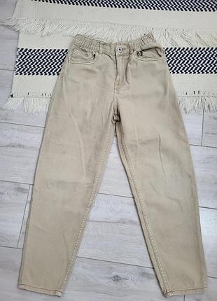 Коттоновые песочные бежевые джинсы на мальчика h&amp;m 140, 9-10 лет, с утяжкой