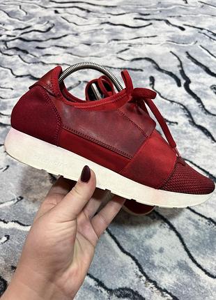 Жіночі червоні шкіряні кросівки кеди balenciaga