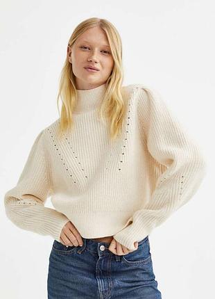 Вязаный женский свитер джемпер кофта молочный белый оверсайз h&amp;m