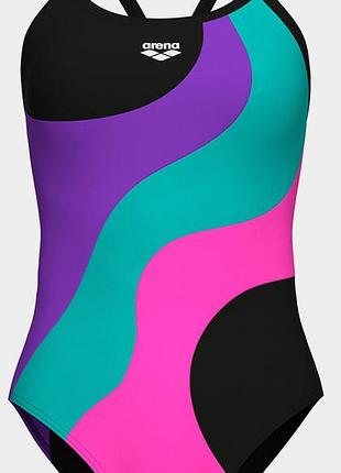 Купальник слитный для женщин arena multi slices swimsuit lightdro черный, сиреневый, бирюзовый, розовый жин 44