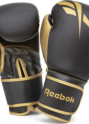 Боксерские перчатки reebok boxing gloves черный, золотистый 14 унций (rscb-11117gb-14)