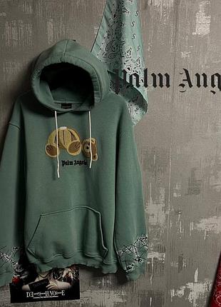 Худи от бренда palm angels мятно зеленый кастом на рукавах l