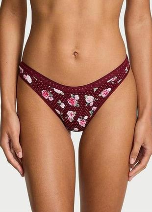 Женские трусики victoria's secret (352221976641) stretch cotton high-leg scoop thong xs бордовые