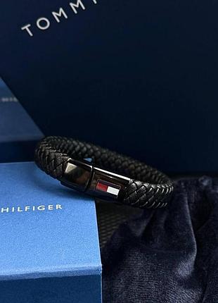 Мужской браслет на руку tommy hilfiger, черный брендовый браслет на руку томме хелфигер, кожаный браслет