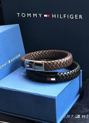 Мужской браслет на руку tommy hilfiger, черный брендовый браслет на руку томме хелфигер, кожаный браслет
