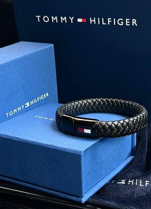 Мужской браслет на руку tommy hilfiger, черный брендовый браслет на руку томме хелфигер, кожаный браслет