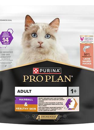 Сухой корм pro plan hairball & healthy skin для взрослых кошек для уменьшения образования комков шерсти в пищеварительном тракте и