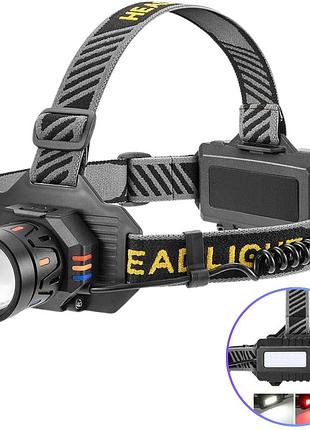 Фонарь налобный bl-t701b-tg, 2x18650, зу type-c, zoom, box