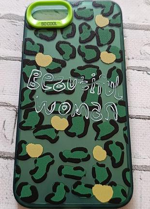 Чохол для iphone 7 / 8 / se з принтом "beautiful woman" та леопардовим візерунком — зелений матовий