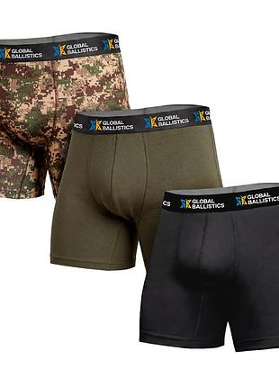 Комплект мужских тактических трусов 3 шт. tactical comfort от global ballistics (микс: хищник / олива / темно-серые) s