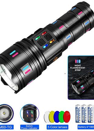Ліхтар night vision fluorescence ak177-1 white laser led pm60-tg, 4х18650, power bank, індикація заряду, зп type-c, zoom, 5