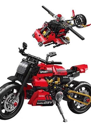 Конструктор 2в1 engine-morph «спортивний мотоцикл та вертоліт» (fc9302), 497 деталей