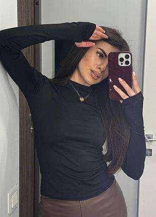 Женский модный лонгслив с вырезом для пальчиков микродайвинг черный, 42/44