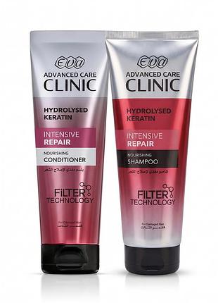 Eva hair clinic keratin dual action шампунь и кондиціонер intensive repair (інтенсивне відновлення) e-keratin єгипет