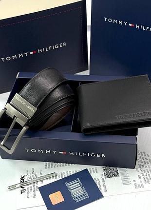 Подарочный набор для мужчины, ремень tommy hilfiger из натуральной кожи, кошелек из натуральной кожи томми хелфигер, портмоне
