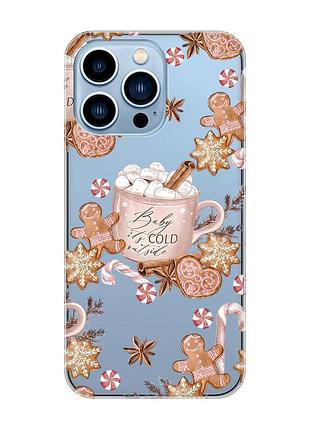 Прозрачный чехол на apple iphone 13 pro max новогодний фон (принт 426)