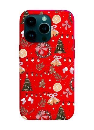 Матовый красный чехол на apple iphone 14 pro новогодний фон (принт 425)