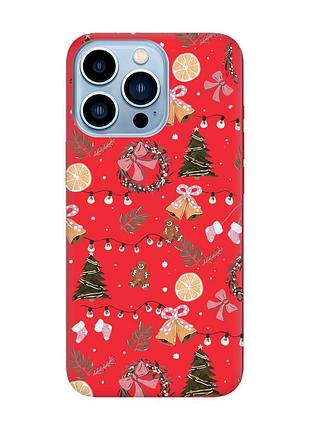 Матовий червоний чохол на apple iphone 13 pro max новорічний фон (принт 425)