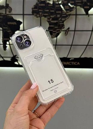 Прозрачный чехол с кармашком для iphone 15,качественный прозрачный чехол на айфон 15