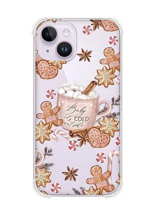 Чехол с утолщёнными углами на iphone 14 новогодний фон (принт 426)