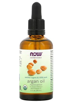 Аргановое масло, argan oil, now foods, solutions, органическое, сертифицированное, 59 мл