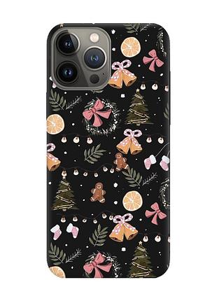 Матовый черный чехол на apple iphone 13 pro новогодний фон (принт 425)