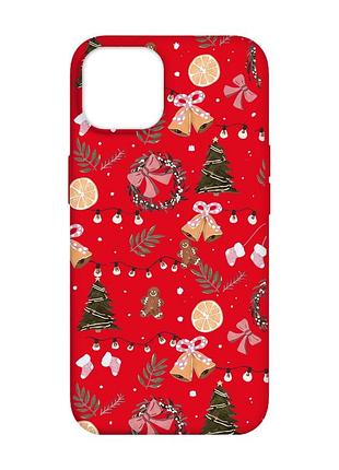 Матовий червоний чохол на apple iphone 14 новорічний фон (принт 425)