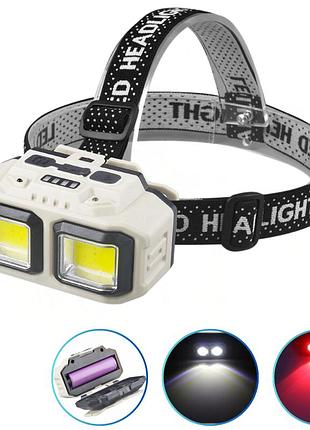 Ліхтар налобний hx-816s-2cob(white+red), waterproof, 1x18650, зп type-c, box