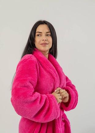 Плюшевий жіночий халат тедді, теплий мякий халат, зручний халат малинового кольору