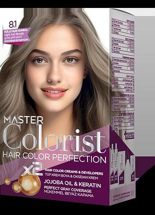 Фарба для волосся master colorist 8.1 попілястий світло-русий, 2x50 мл+2x50 мл+10 мл