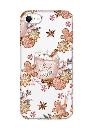 Прозрачный чехол для iphone 7 / 8 новогодний фон (принт 426)