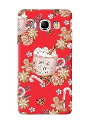 Матовый красный чехол на samsung galaxy j5 (2016) j510 новогодний фон (принт 426)