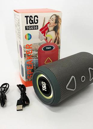 Bluetooth колонка портативная tg656 fm-радио, громкая блютуз колонка, колонка для вечеринки. цвет: серый