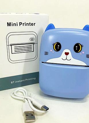 Портативный детский термопринтер с bluetooth a8 cat мини принтер для телефона blue 2