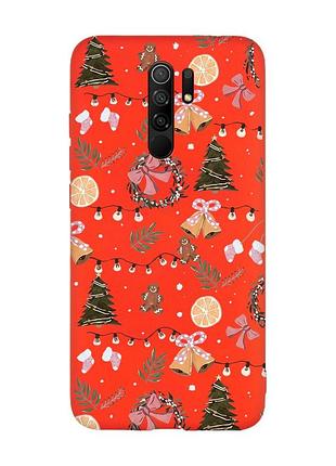 Матовий червоний чохол на xiaomi redmi note 8 pro новорічний фон (принт 425)