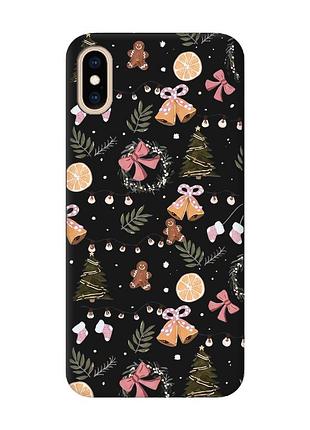Матовий чорний чохол на iphone xs max новорічний фон (принт 425)