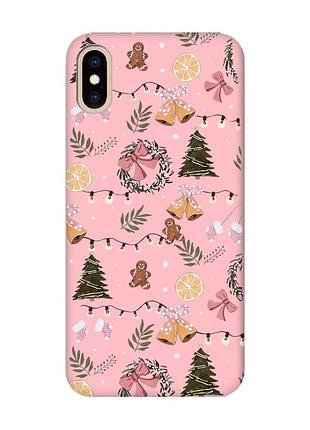 Матовий рожевий чохол на iphone xs max новорічний фон (принт 425)