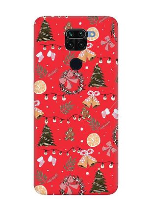 Матовий червоний чохол на xiaomi redmi note 9 / 10x новорічний фон (принт 425)
